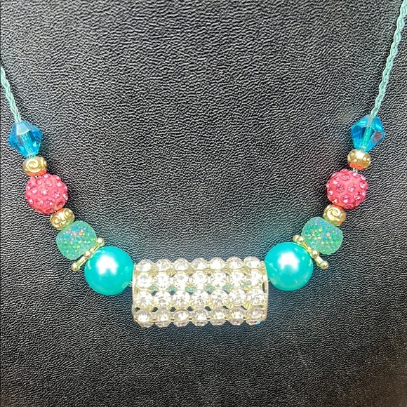 Unique Colorful Beaded Girls Kids Pink & Blue Necklace – Boho Glam Style - Picture 3 of 5